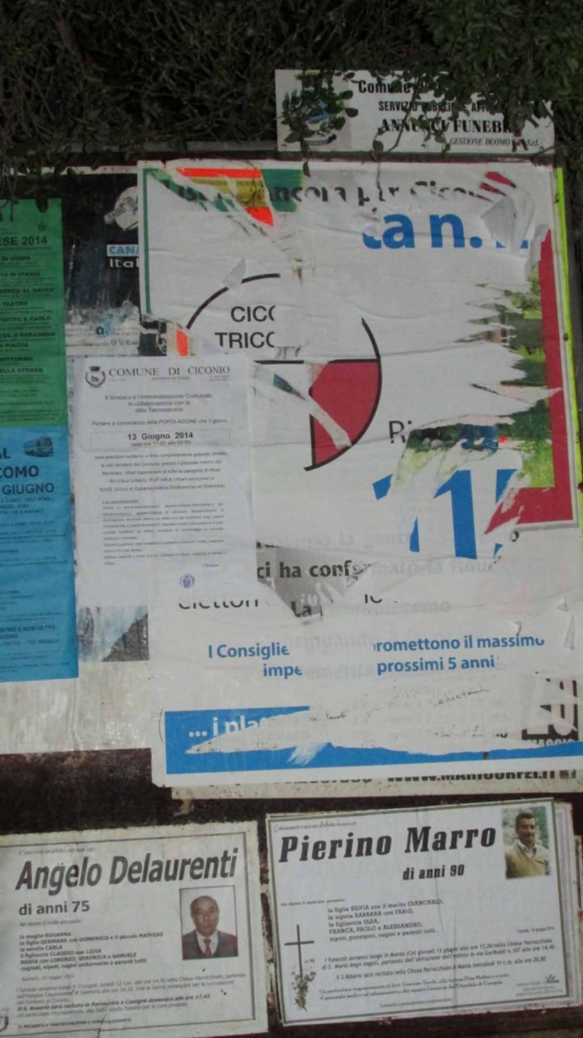 CICONIO. Strappati i manifesti di Ciconio Tricolore