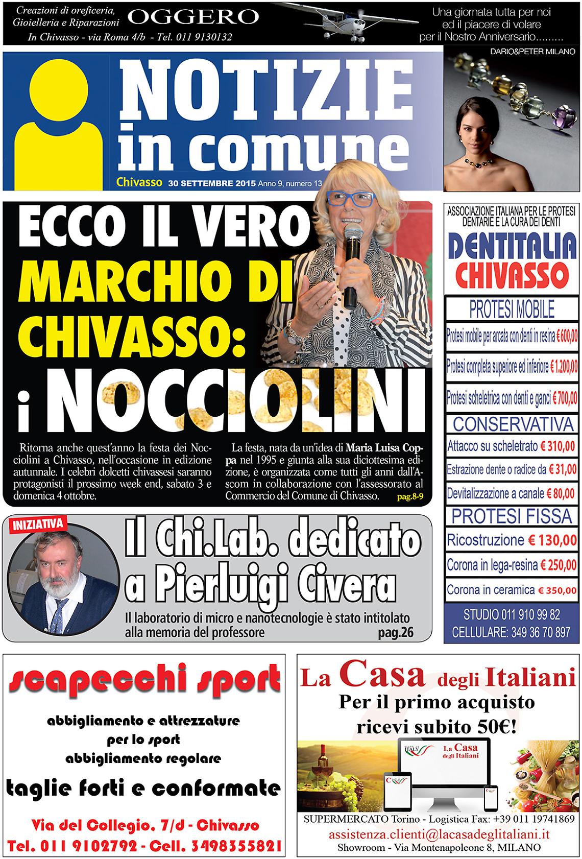 NOTIZIE IN COMUNE. Prima pagina Chivasso