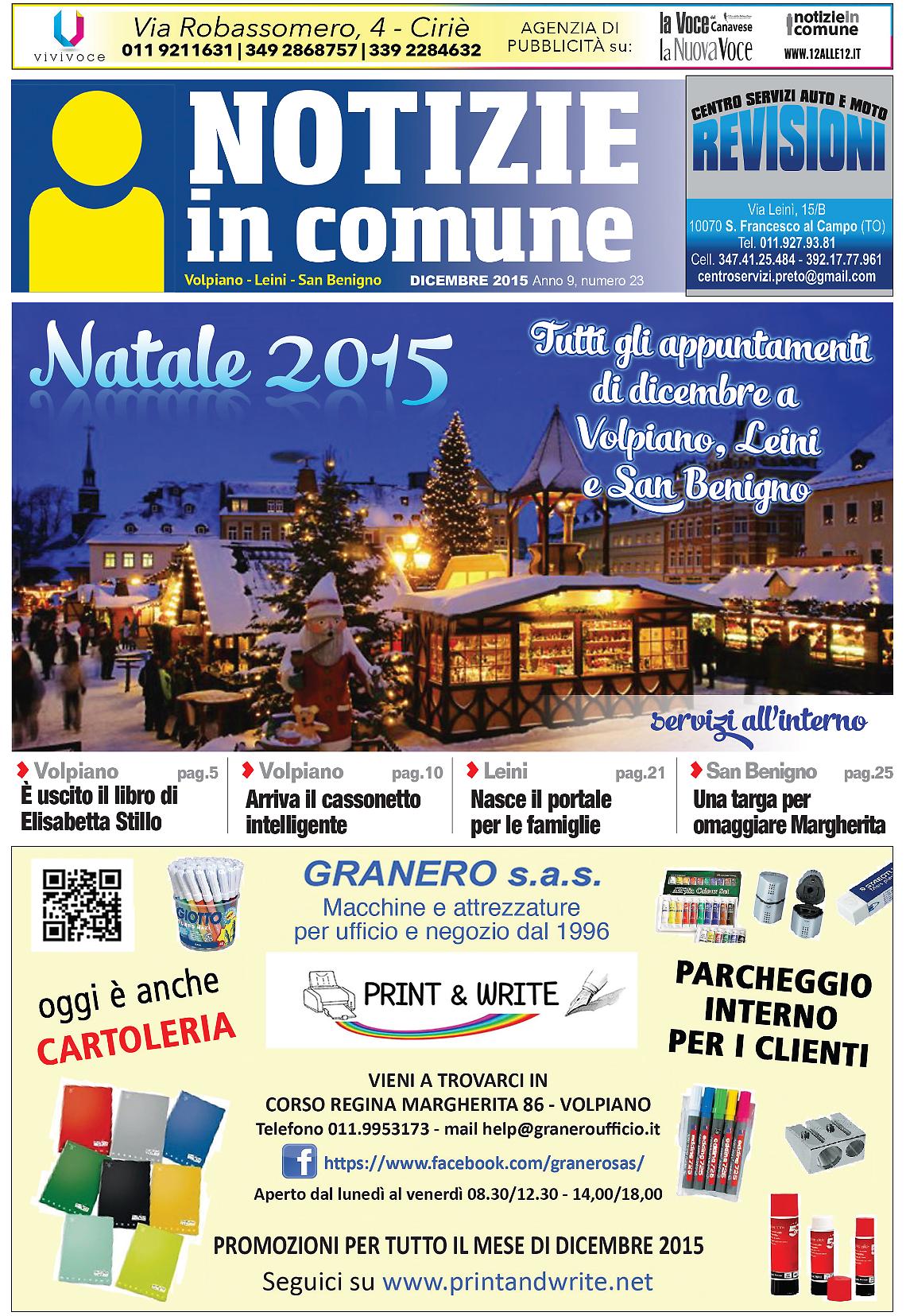 VOLPIANO-LEINI-SAN BENIGNO. Prima pagina di Notizie in Comune