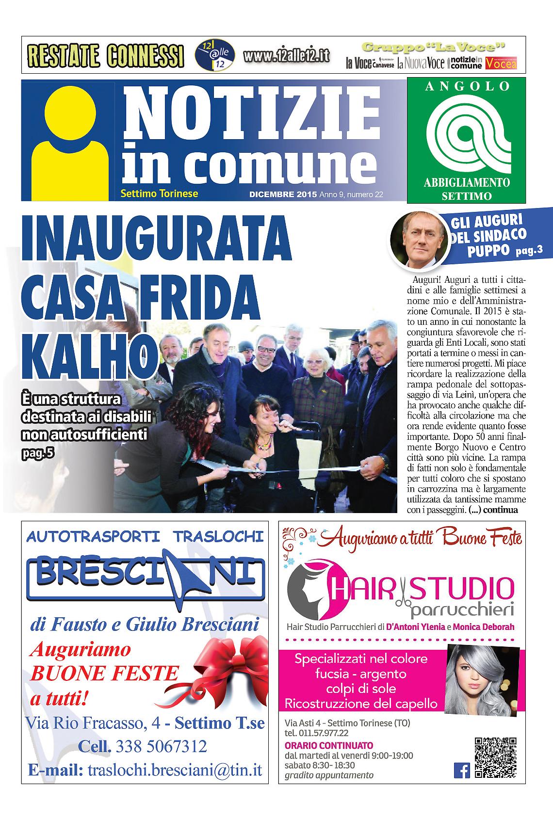 SETTIMO TORINESE. Prima pagina di Notizie in Comune