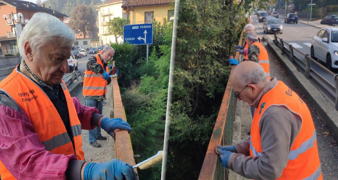 CASTIGLIONE TORINESE. Gli alpini puliscono la ringhiera di via Torino