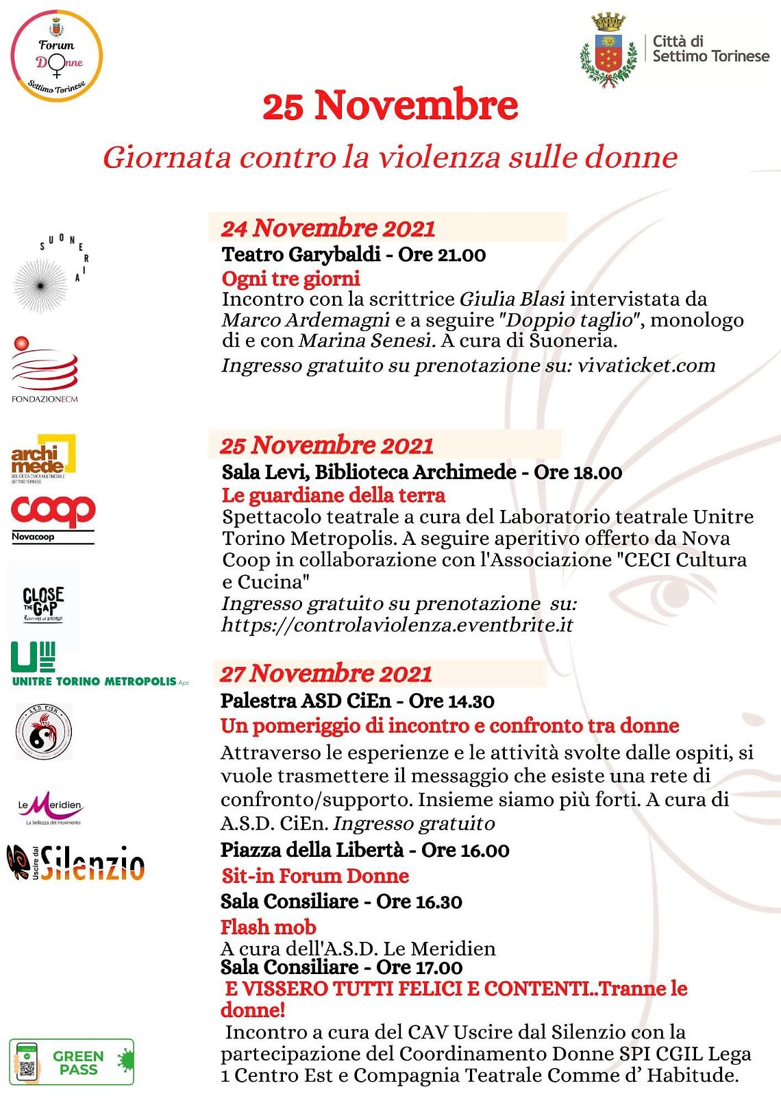 SETTIMO TORINESE: 25 novembre: gli eventi del Forum Donne tra Garybaldi e Biblioteca