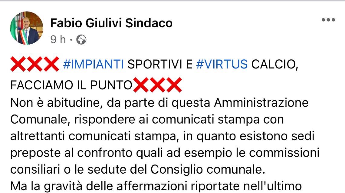 VENARIA REALE. Caso Don Mosso, Giulivi replica alla Virtus Calcio
