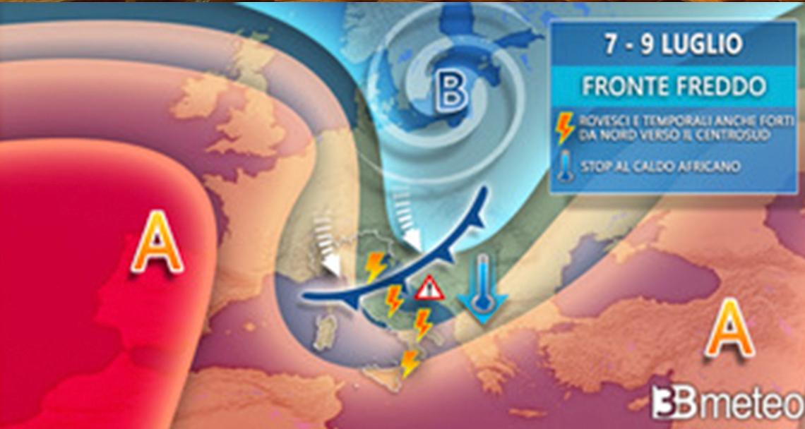 In arrivo temporali e nubifragi, stop al caldo africano, fino a 8-10°C in meno