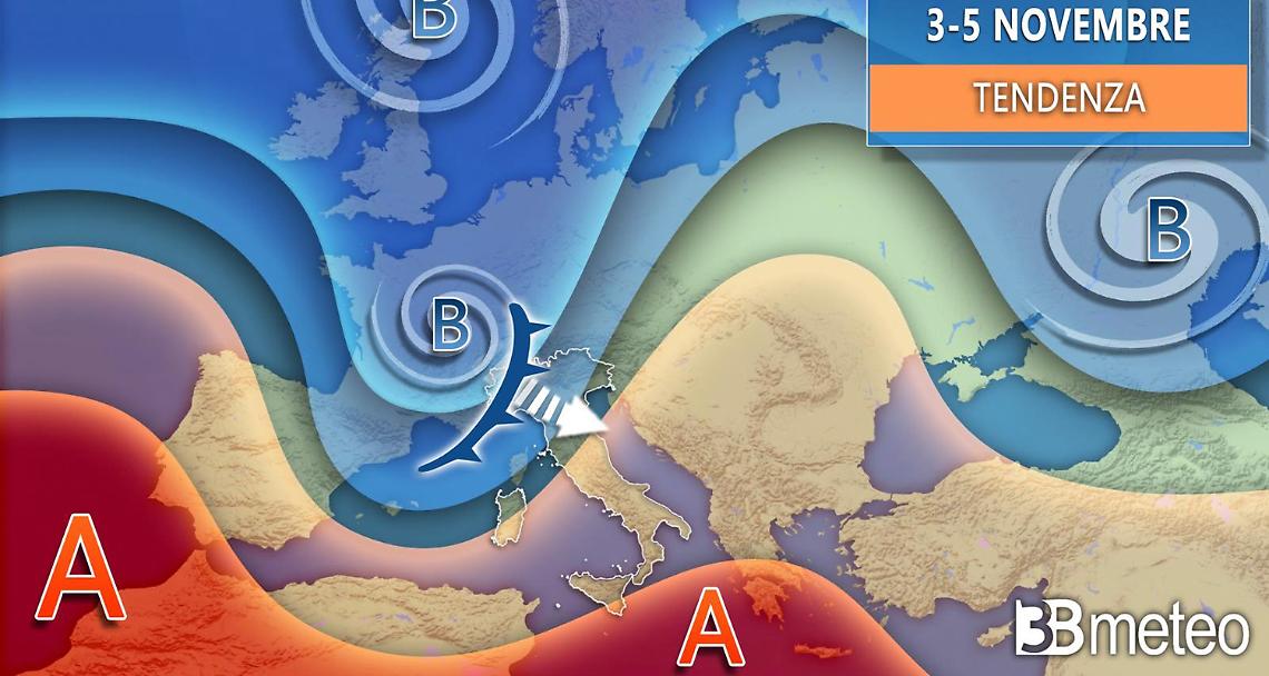 Svolta autunnale dal 3-4 novembre, in arrivo pioggia, vento, neve e temperature giù anche di 8-10°C
