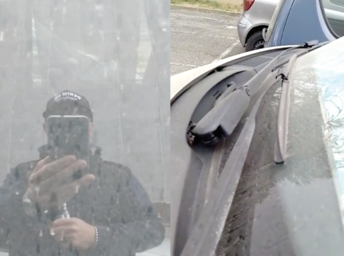 Sembra di stare nel deserto: auto coperte di sabbia per colpa dei camion