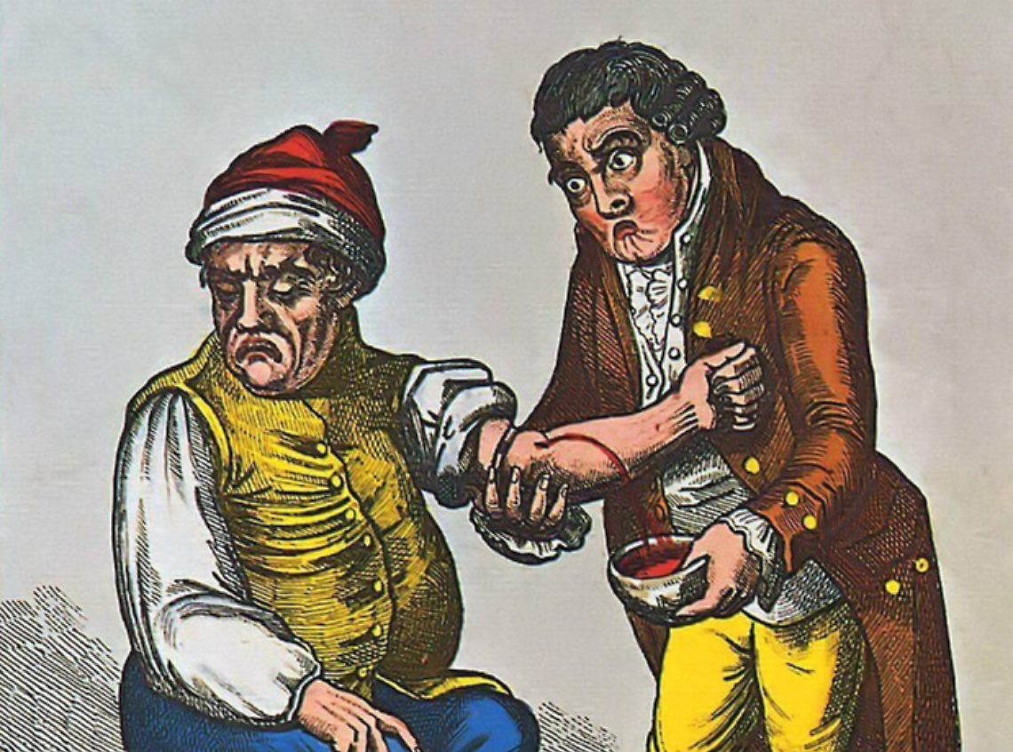 NEL RIQUADRO 1805, un barbiere alle prese col salasso di un paziente