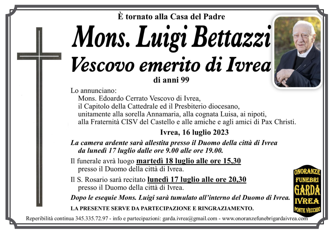 Domani i funerali di Monsignor Luigi Bettazzi