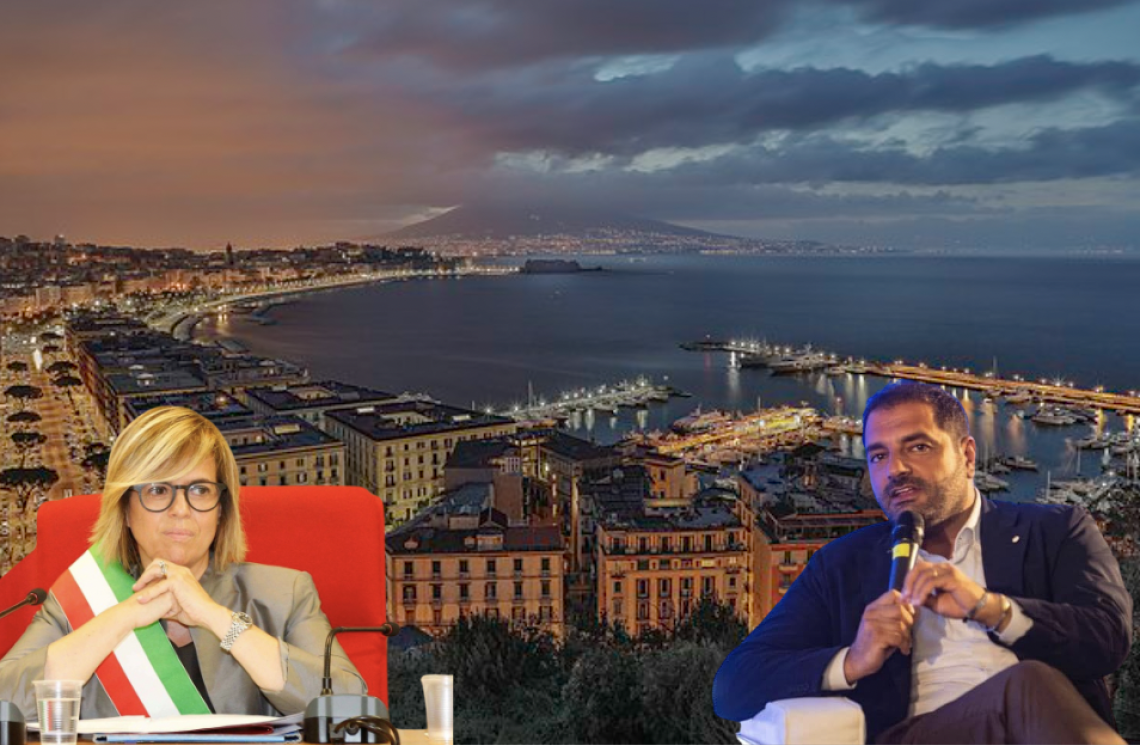 Il golfo di Napoli, simbolo della Campania. A sinistra Loredana Devietti, a destra Nello D'Auria