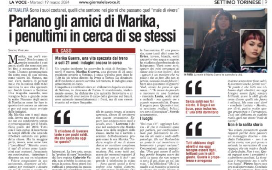 Parlano gli amici della ragazza morta a 21 anni: "Marika aveva il male di vivere come tutti noi..."