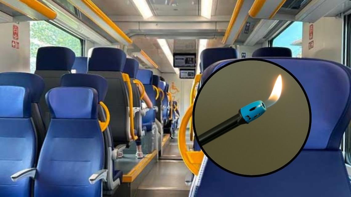 Attimi di paura sul treno: dà di matto nella carrozza e minaccia i passeggeri con un grosso accendigas 