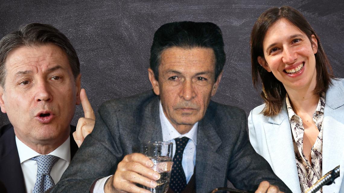 Da sinistra Giuseppe Conte, Enrico Berlinguer e Elly Schlein