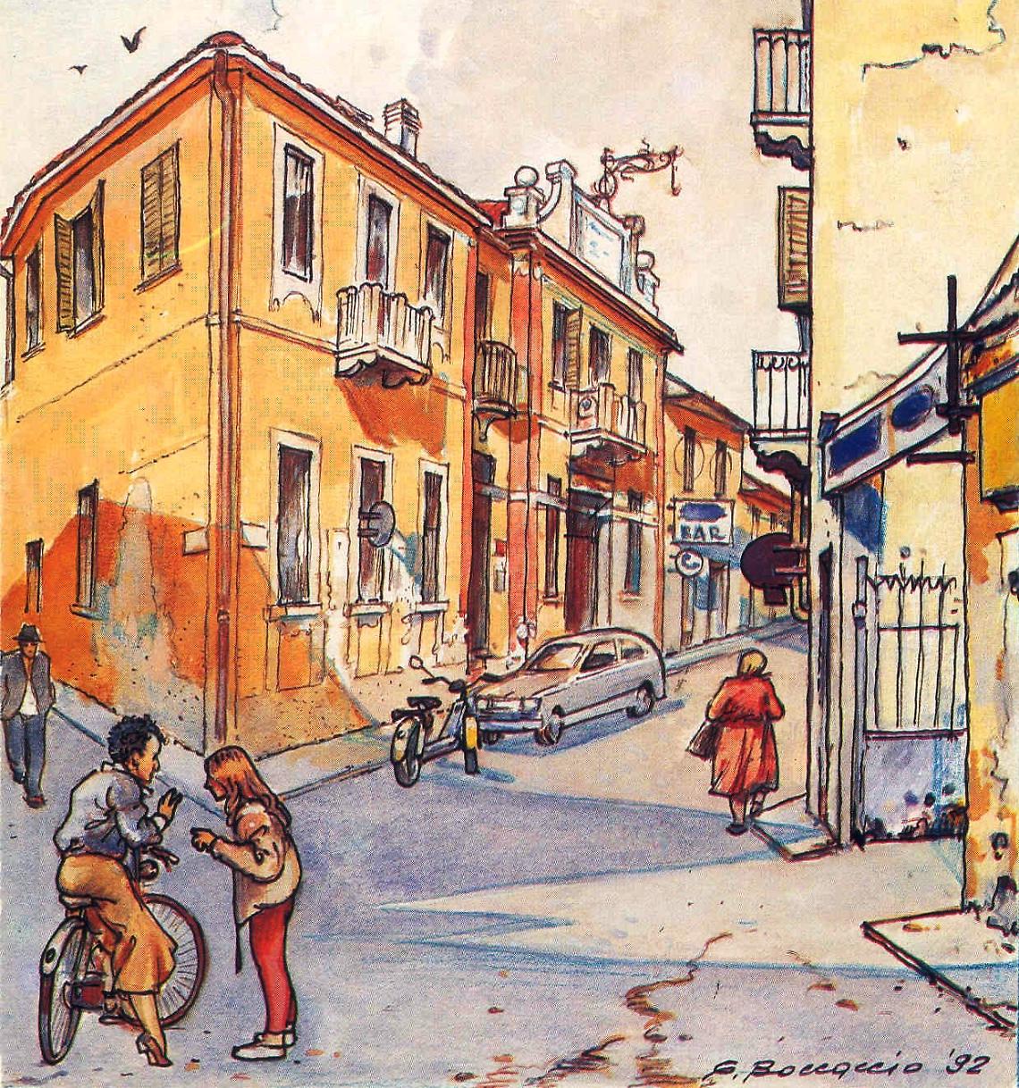 NEL RIQUADRO La sede della Societa operaia di Settimo Torin ese (acquerello di Giulio Boccaccio, 1992)