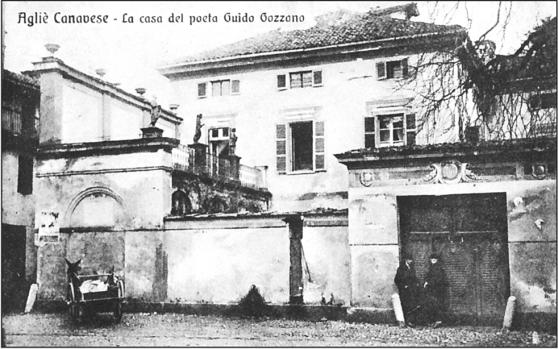 IN FOTO Agliè e la casa del più noto poeta alladiese Guido Gozzano in una vecchia cartolina