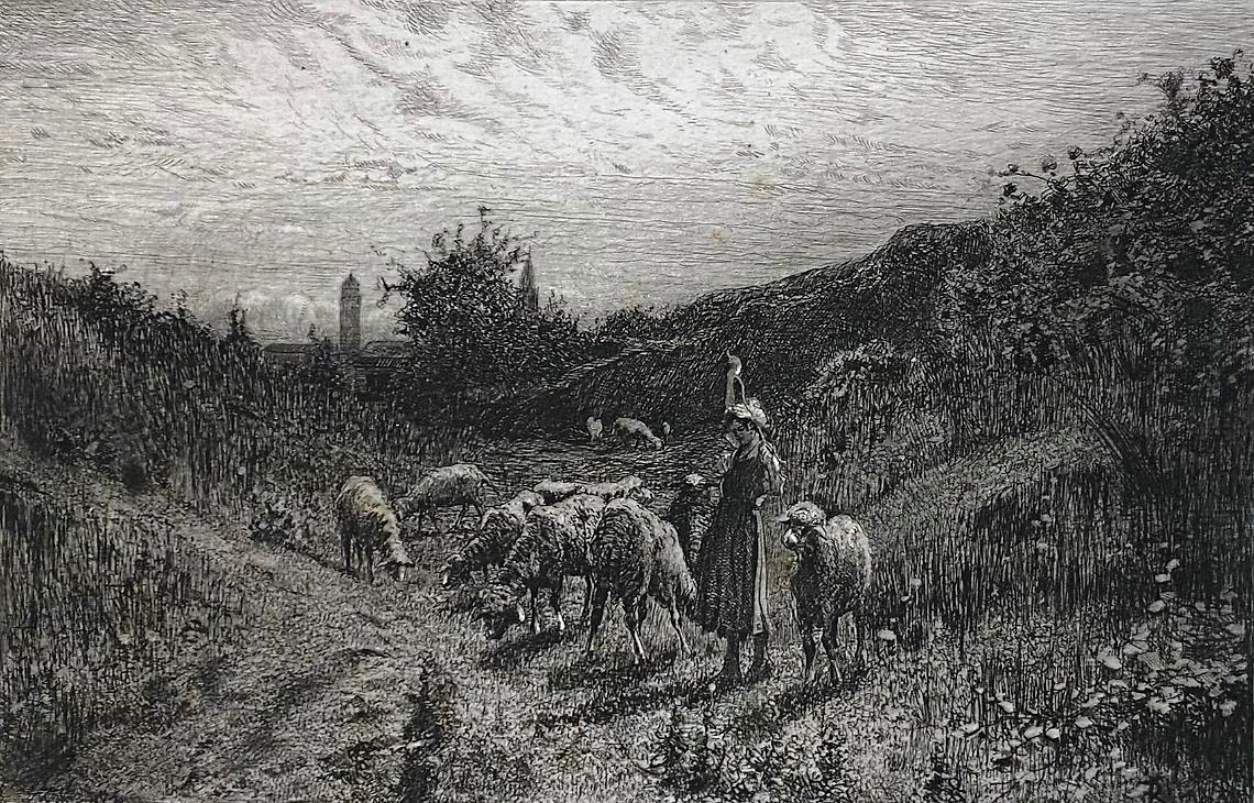 L'incisione riproduce il dipinto <<Sulle ro vine dell’antico castello a Volpiano»,