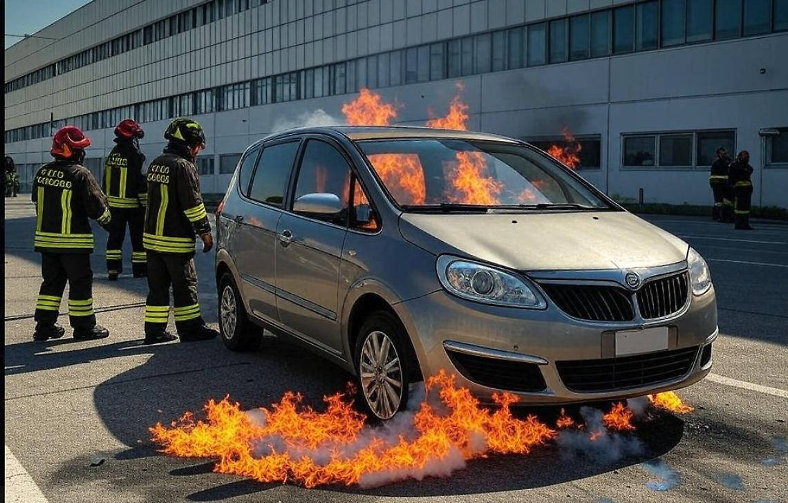 Auto in fiamme davanti all’ex Pininfarina