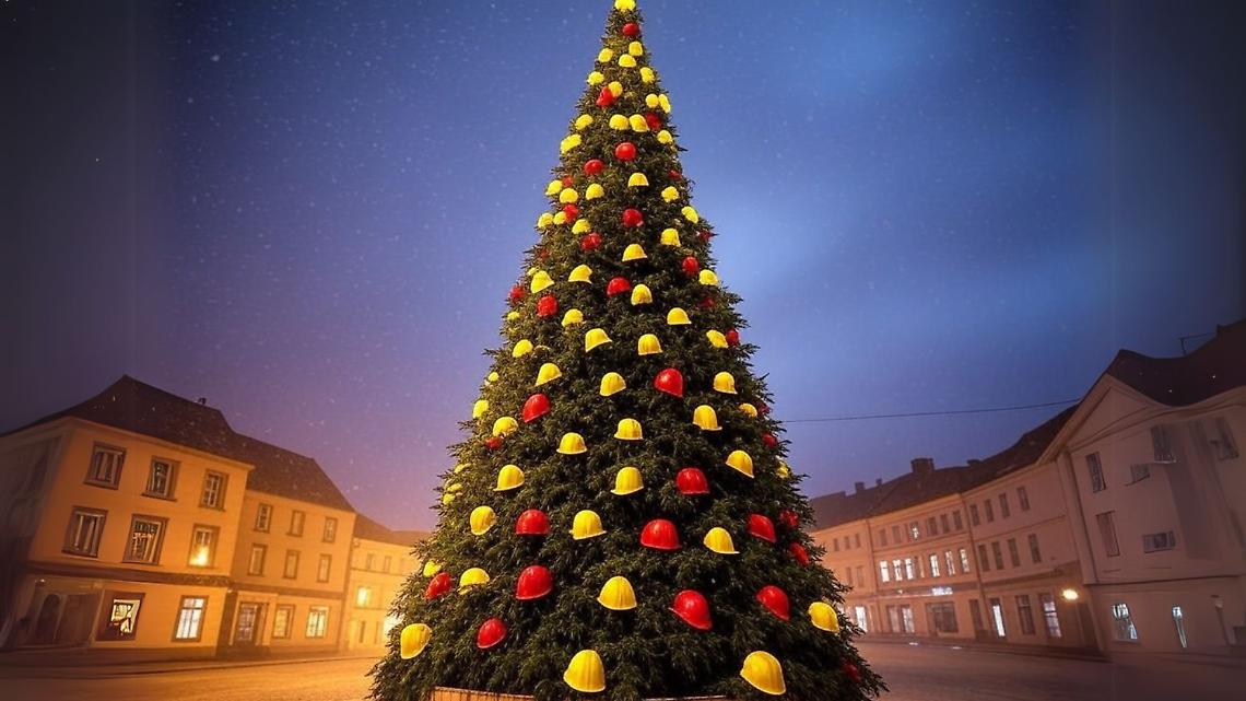 Caschi gialli e rossi sull'albero