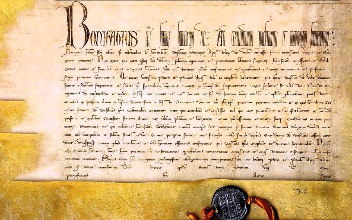 22 febbraio 1300, la bolla pontificia che proclama il primo giubileo (© Biblioteca apostolica vaticana)