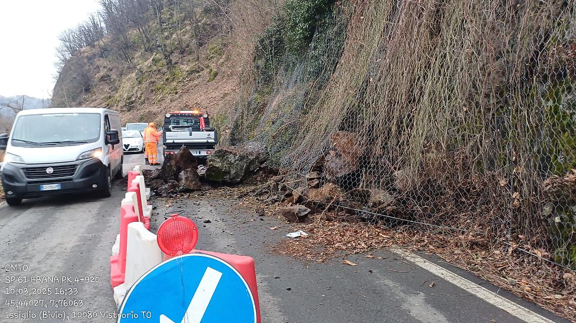Vistrorio, smottamento sulla SP 61: strada chiusa e traffico deviato