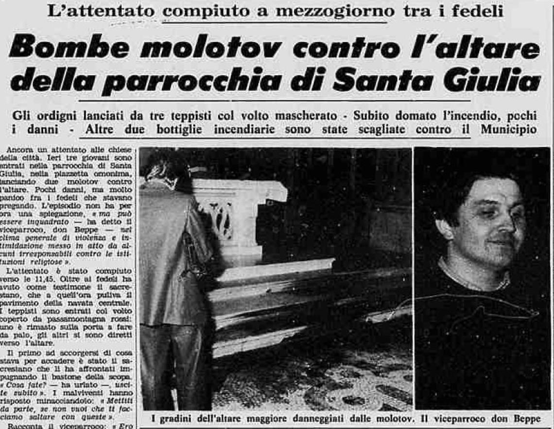 Accadde oggi - Gli anni di piombo a Torino: terrore alla parrocchia di Santa Giulia.