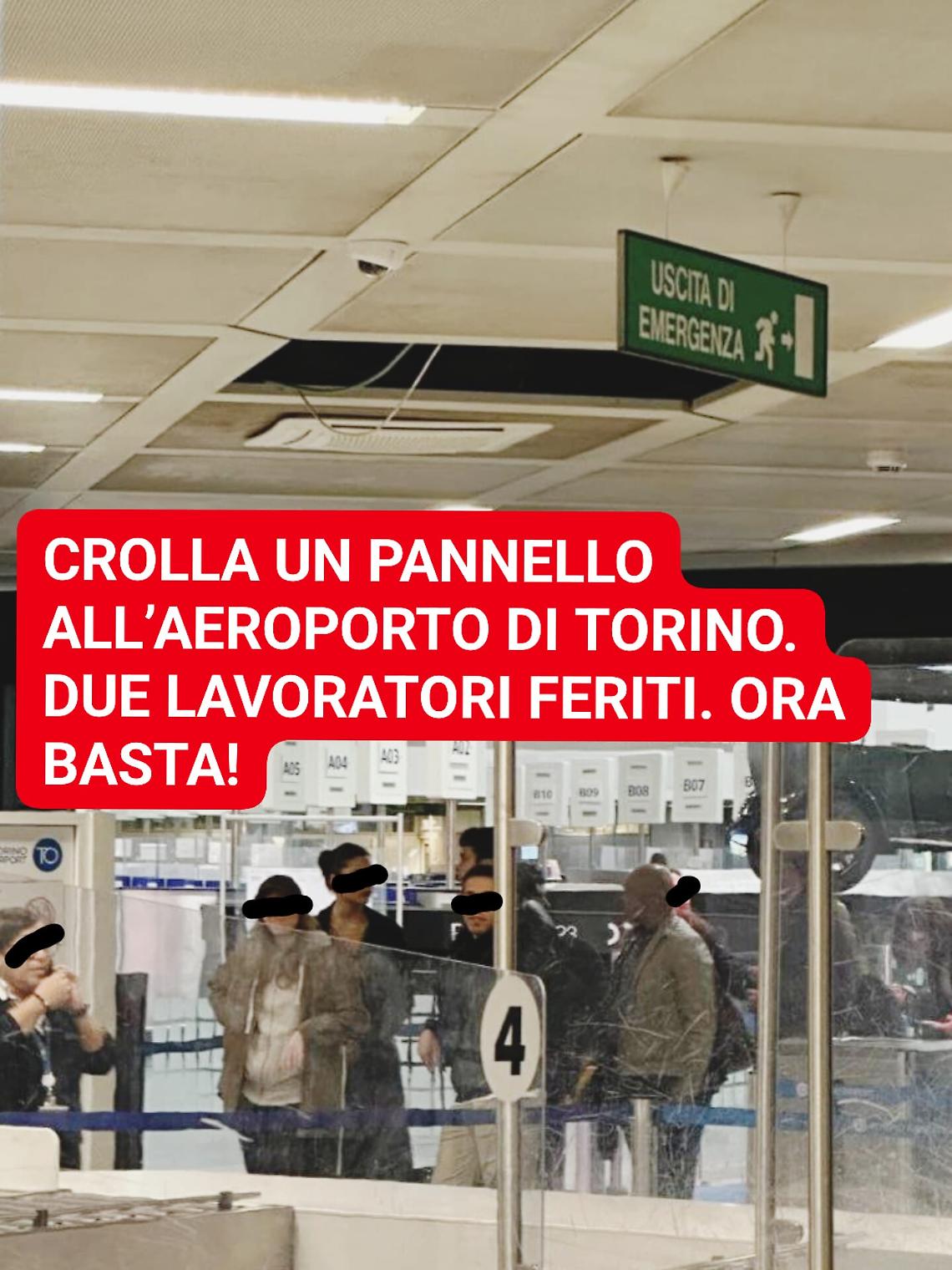 Aeroporto di Caselle: crolla un controsoffitto, feriti due addetti alla sicurezza