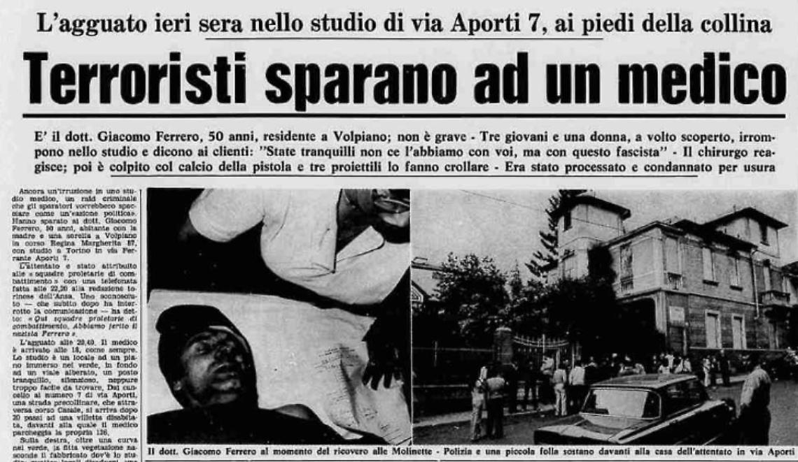 Accadde oggi - gli anni di piombo a Torino: la gambizzazione del dottor Giacomo Ferrero