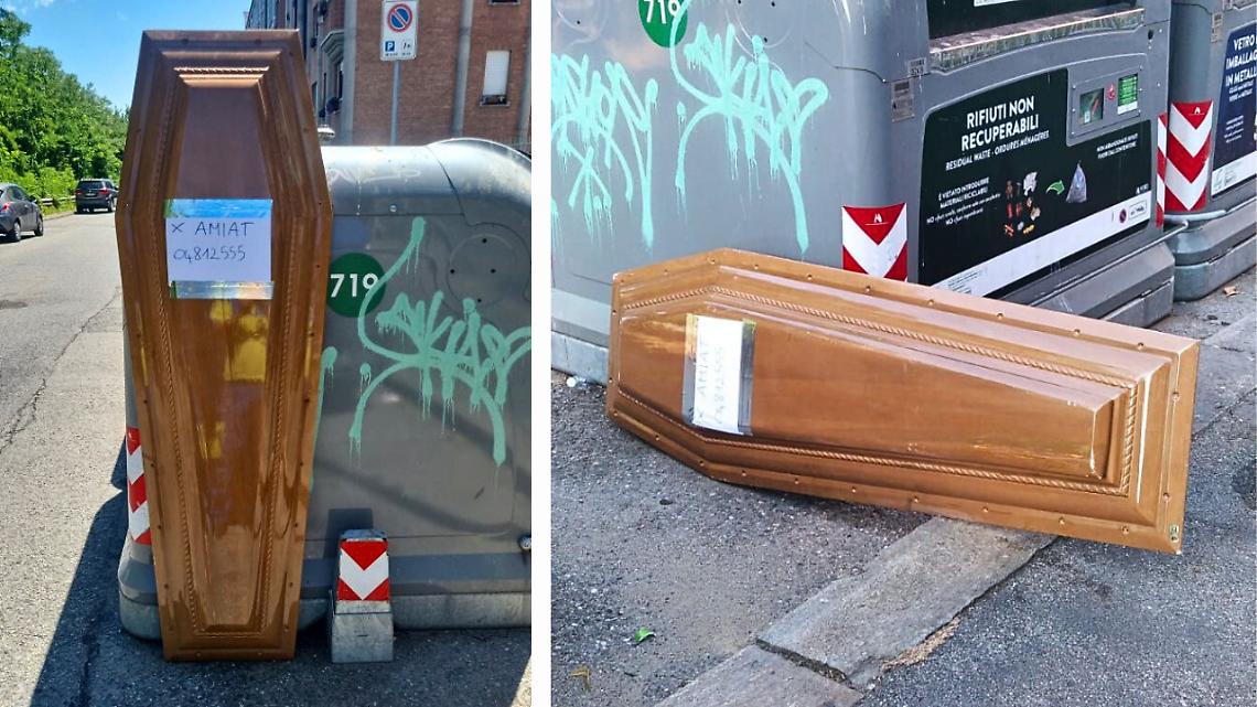 Anche i morti fanno la differenziata: bara lasciata davanti ai cassonetti a Torino