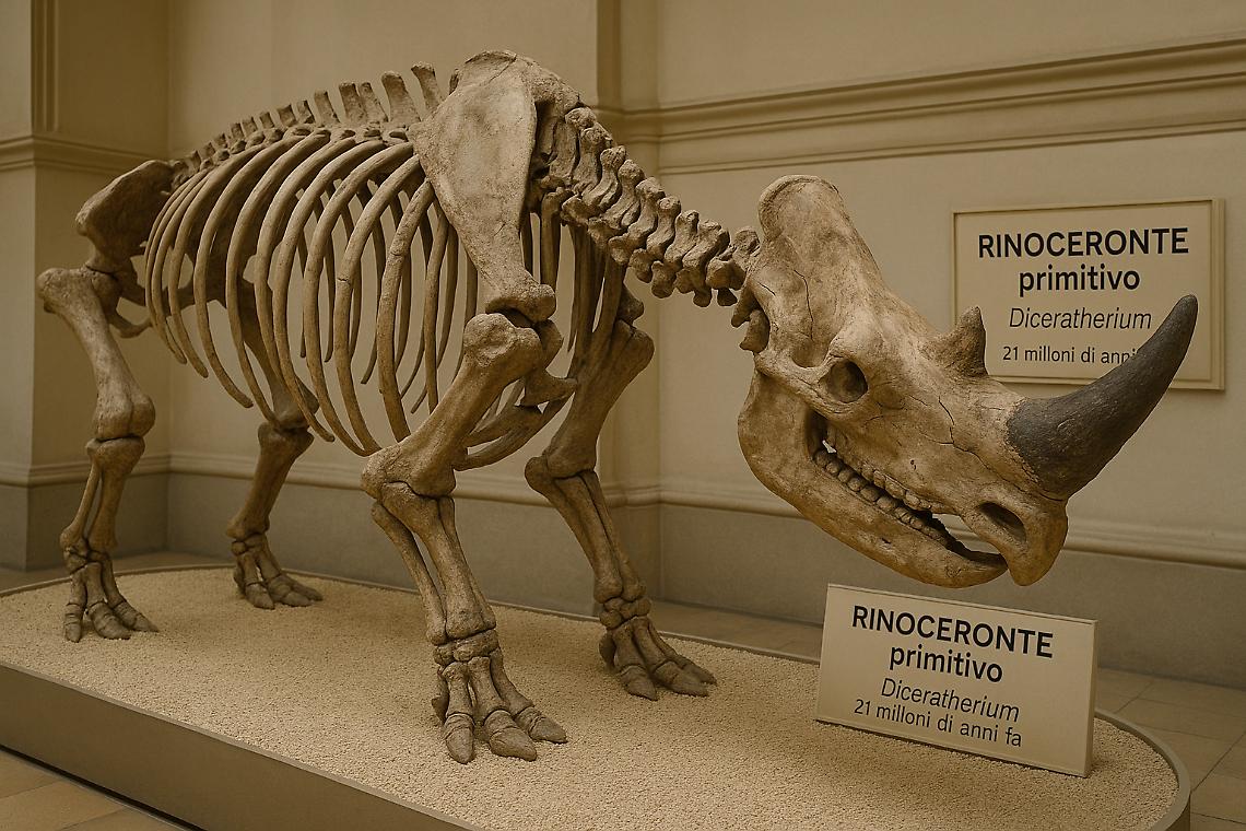 Rinoceronte di 21 milioni  (immagine AI)di anni riscrive l'evoluzione: scoperta rivoluzionaria a Torino