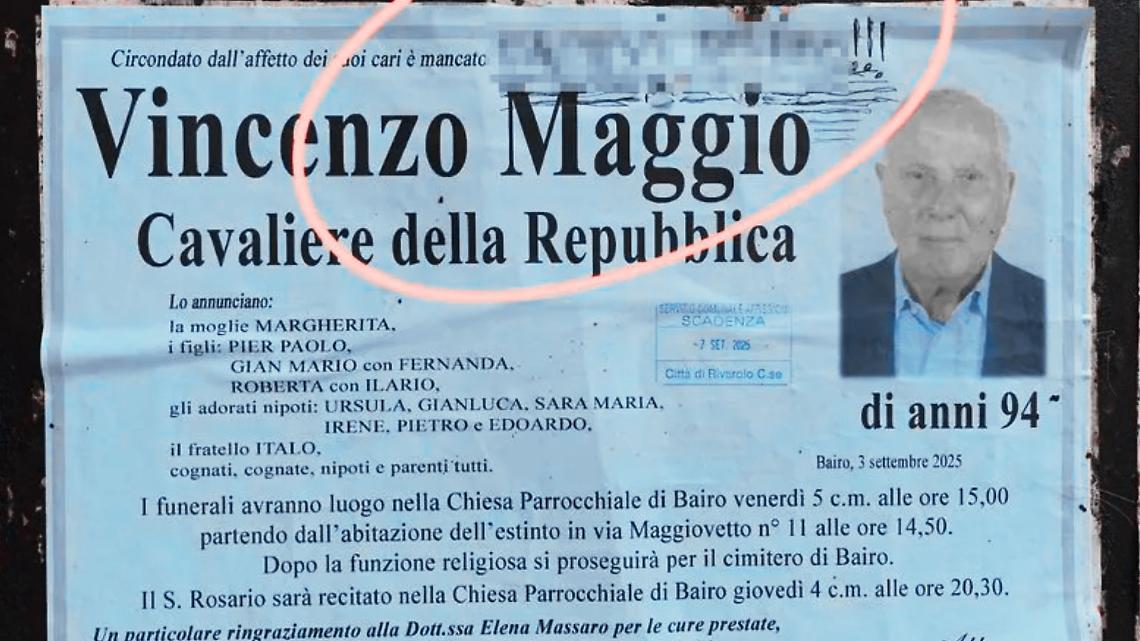 Insulti al manifesto funebre di Vincenzo Maggio
