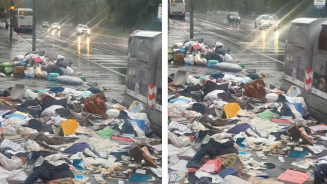 Torino, marciapiede invaso dai rifiuti 
