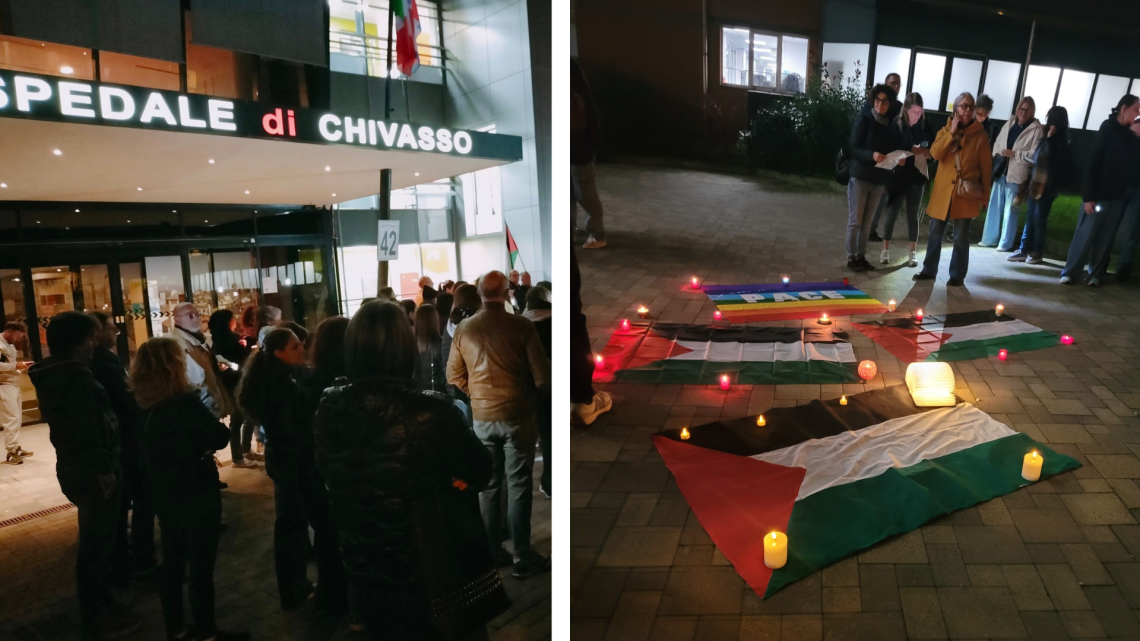 Chivasso accende le luci per Gaza: in centinaia al flash mob davanti all’ospedale