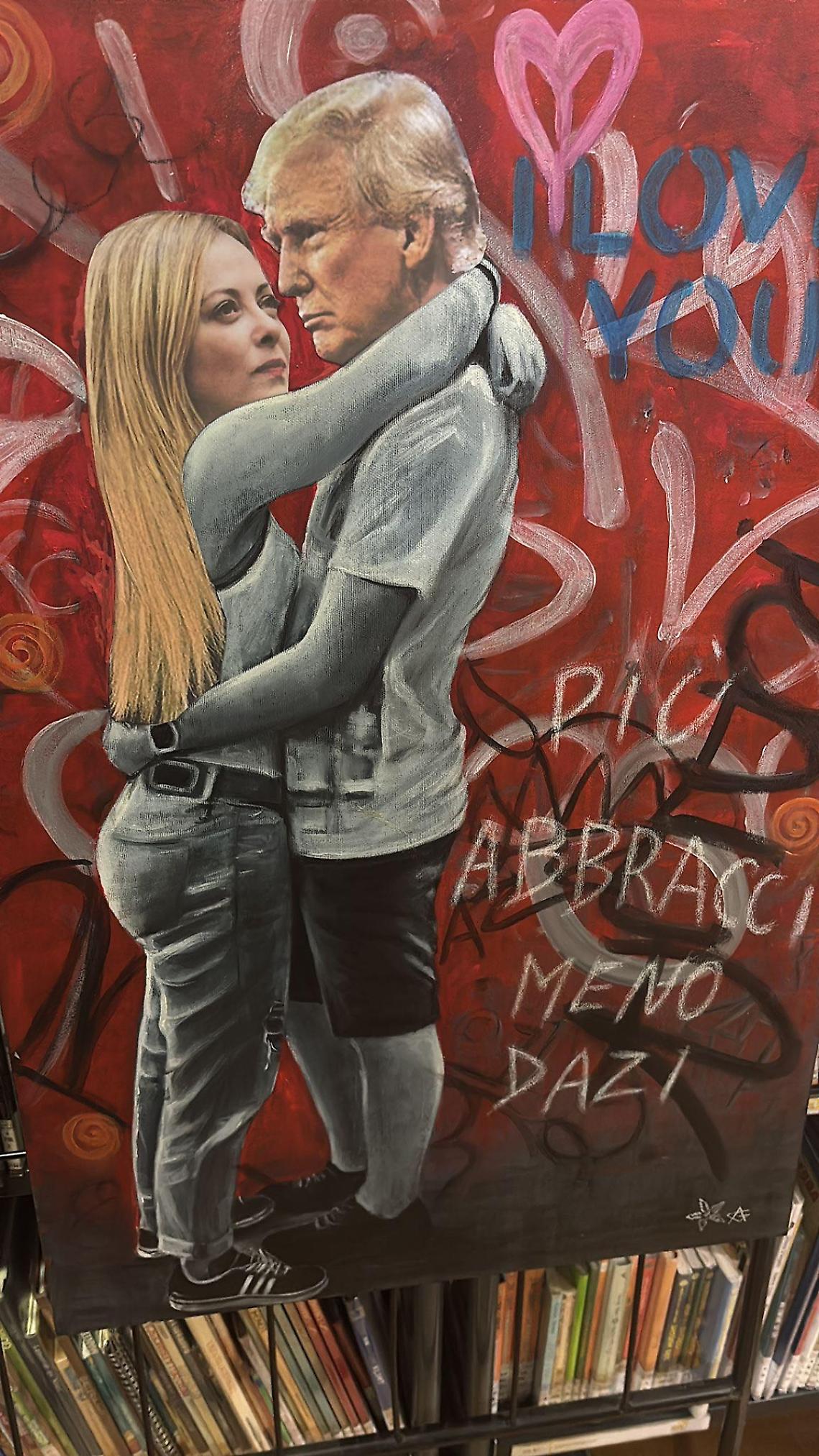 A Settimo Torinese, Meloni e Trump avvinghiati in un quadro: bufera sulla sindaca Elena Piastra e su “Paraculissima”