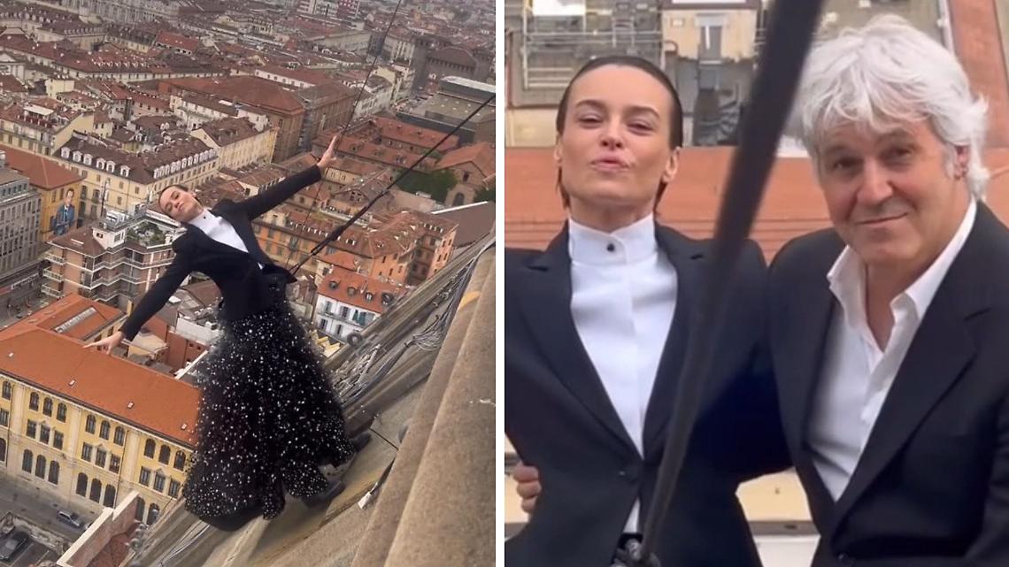 Kasia Smutniak sospesa sulla Mole con  il marito Domenico Procacci