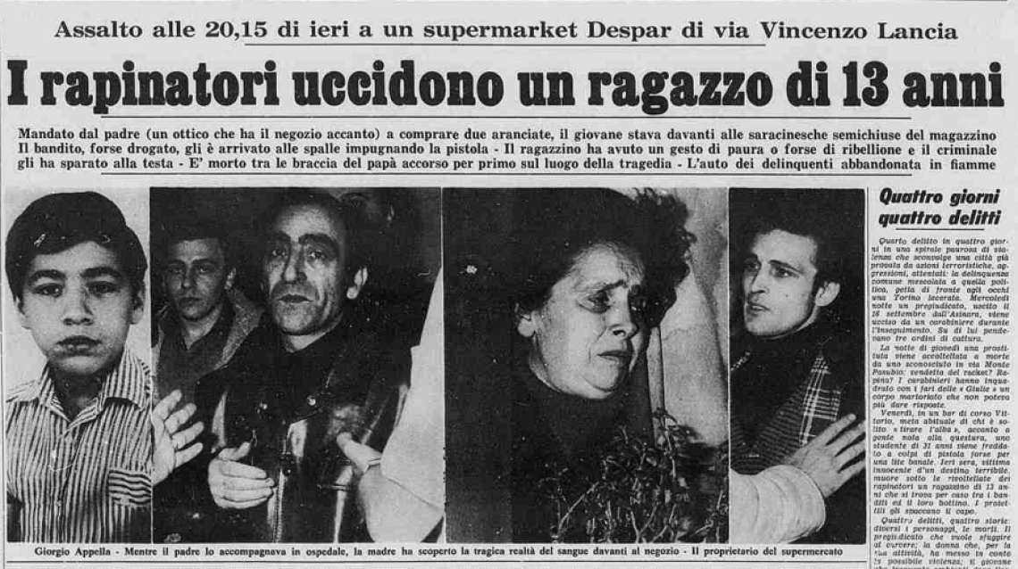 Morire a 13 anni, mentre si va  comprare un'aranciata.