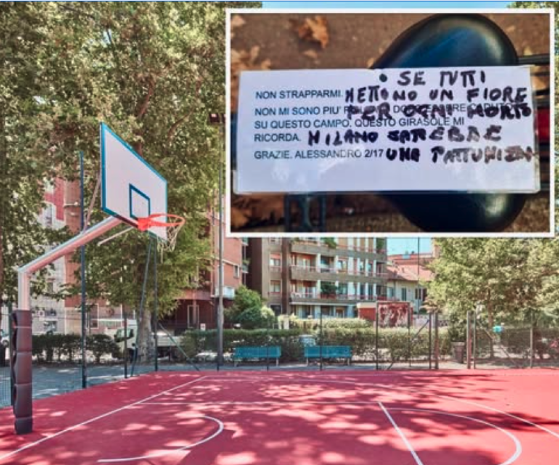 Lascia i fiori sul campo da basket dov'è morto il figlio a 15 anni, qualcuno li strappa da mesi. E' l'abisso della crudeltà