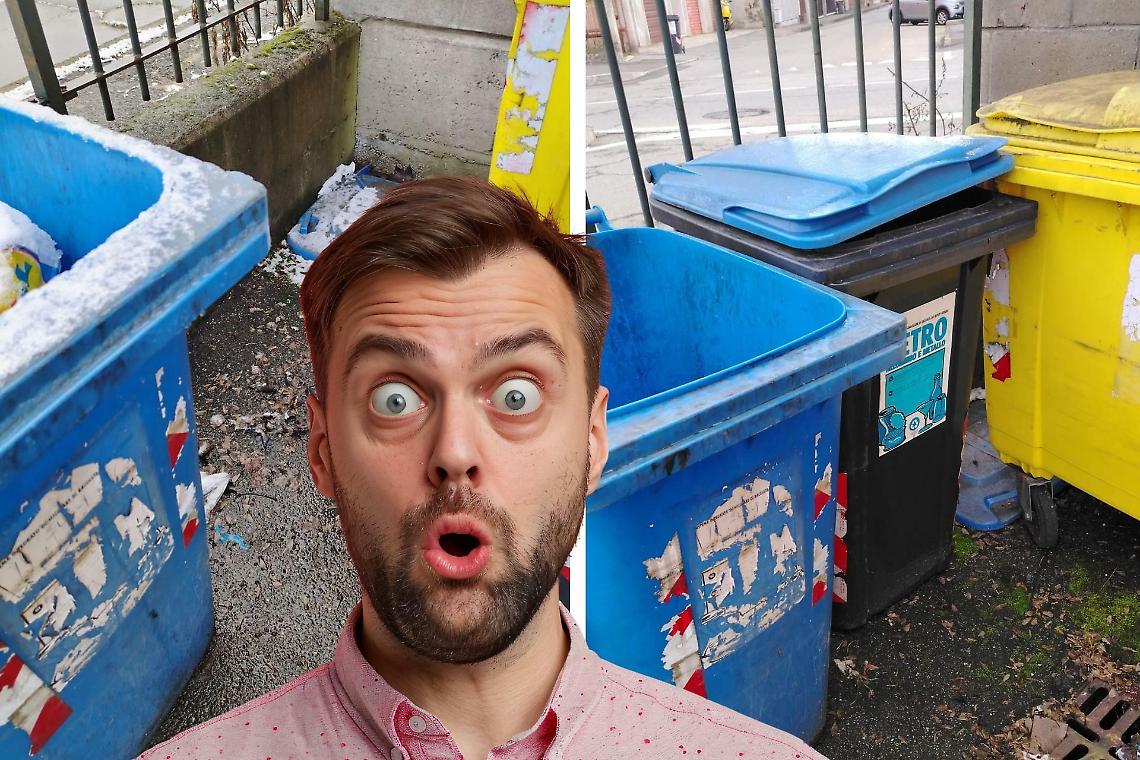 Il bidone senza coperchio e il coperchio sul bidone sbagliato: a Settimo la differenziata va al contrario