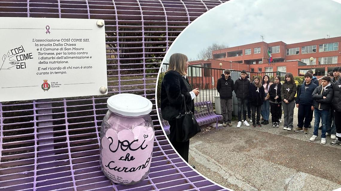San Mauro Torinese inaugura una panchina lilla: un simbolo contro i disturbi alimentari