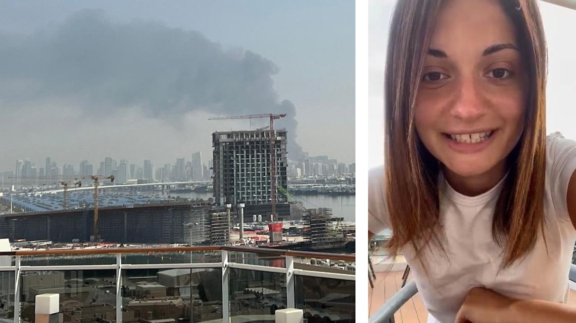 Elisa Marchese e lo skyline di Dubai sotto le bombe