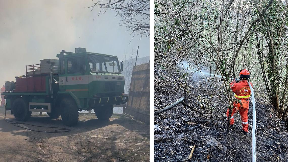 Incendio boschivo a Traversella, vigilia di Pasqua di lavoro per Aib e vigili del fuoco