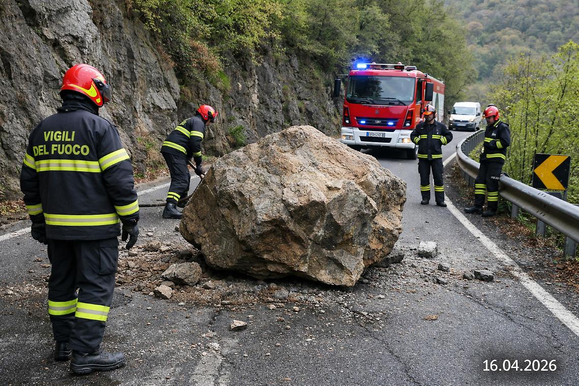 Masso sulla statale 338