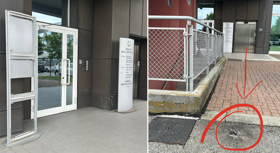 Bomba davanti alla Procura di Ivrea, l&rsquo;uomo incappucciato ripreso dalle telecamere