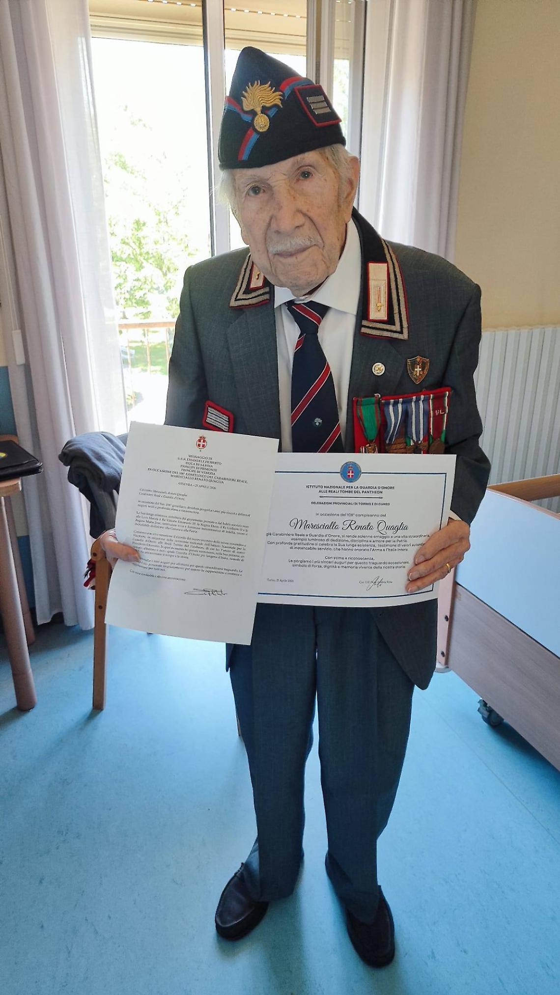 Il carabiniere pi&ugrave; anziano d&rsquo;Italia compie 108 anni