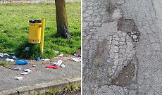 L&rsquo;asfalto salta a pezzi, i rifiuti finiscono per terra: degrado protagonista a San Mauro Torinese