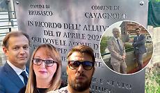 Alluvione, un anno dopo: i sindaci posano la targa sul ponte, la minoranza di Brusasco diserta. "Una passerella inutile"