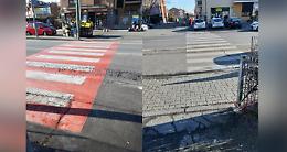 MAPPANO. In via Cuorgnè le strisce pedonali cambiano colore. Campioni: "Perché?"