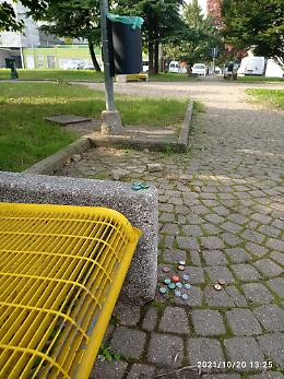 SETTIMO TORINESE Cocci di vetro di bottiglie rotte sul prato del Parco di via Montenero