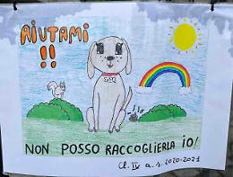 I disegni dei bambini affissi nelle strade più trafficate per educare i grandi nei rapporti con gli amici a quattro zampe 