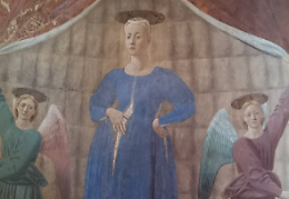 Maria nell'arte. -  Auguri del Coro Unitre su sfondi fotografici del Gruppo Fotografia