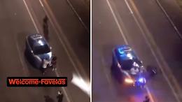 Gli agenti li fermano, ma loro salgono sulla macchina della polizia e si fanno scattare delle foto (VIDEO)