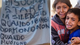 Appende uno striscione per i bimbi di Gaza ma i vigili glielo fanno rimuovere. Motivo?  “Lede il decoro...”